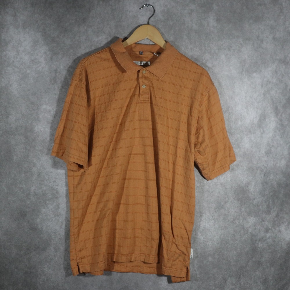 Geoffrey Beene Orange Grid Pattern Cotton Rayon Polo Shirt XL